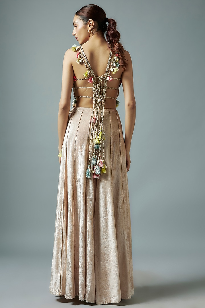 Stone Grey Velvet Hand Embroidered Wedding Sharara Set by Payal Singhal at Pernia's Pop Up Shop
