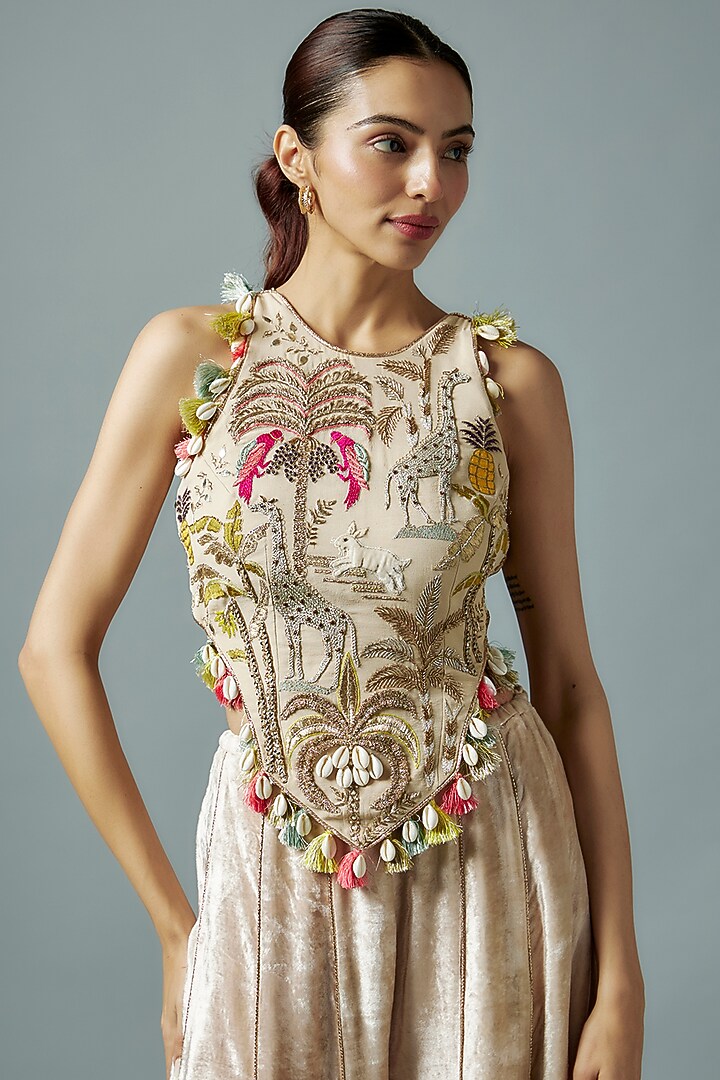 Stone Grey Velvet Hand Embroidered Wedding Sharara Set by Payal Singhal at Pernia's Pop Up Shop