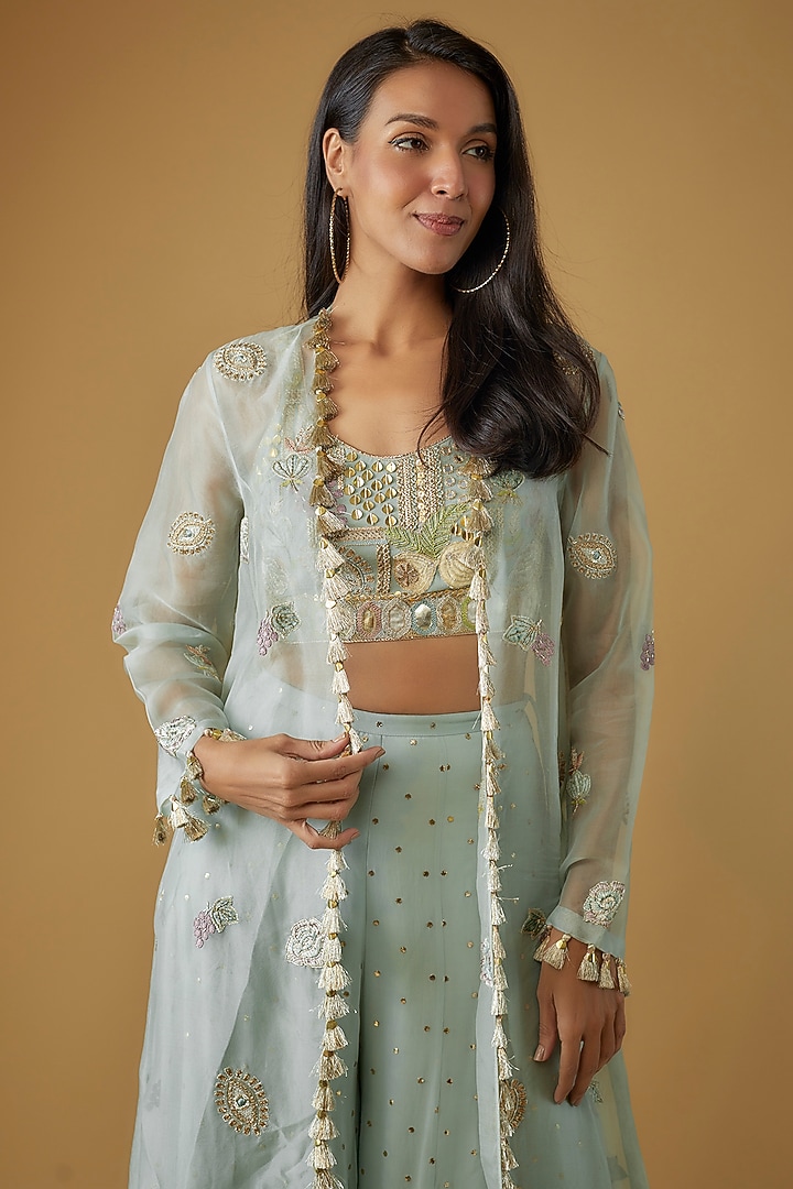 Powder Blue Georgette Bridal Sharara Set by Payal Singhal at Pernia's Pop Up Shop