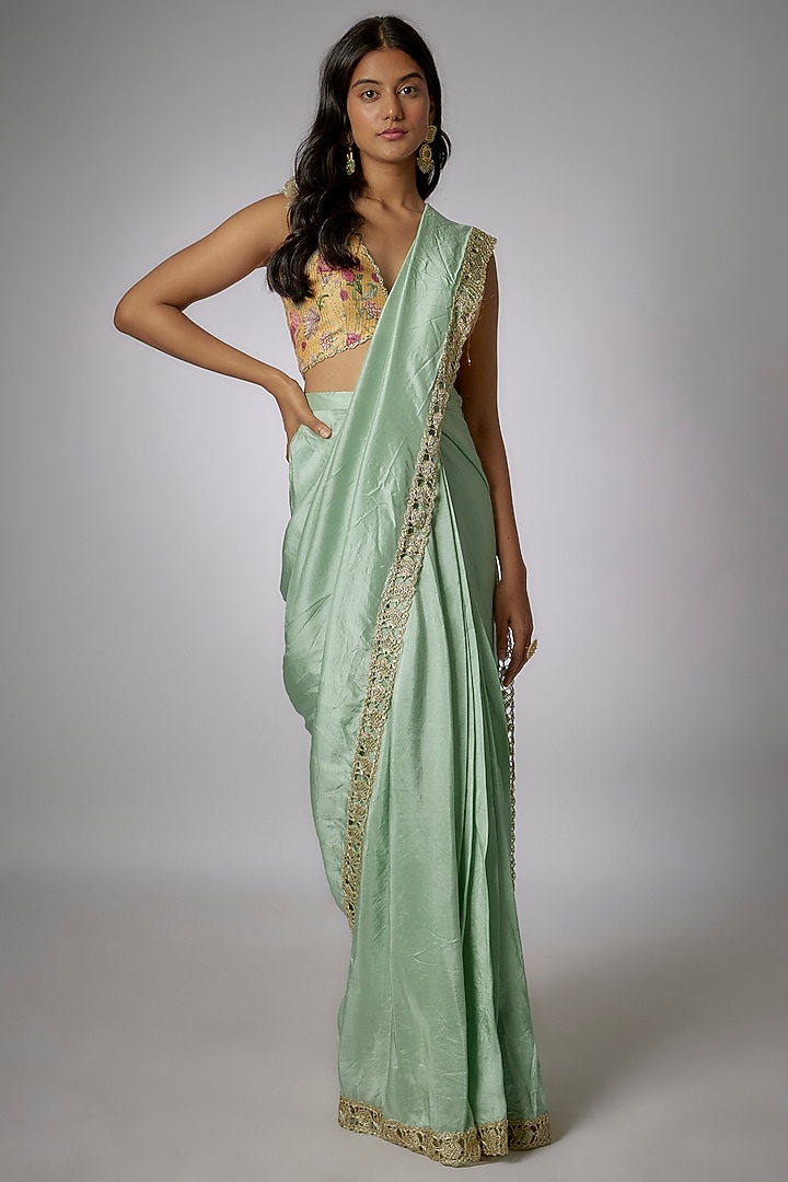 Periwinkle Blue Silk Wedding Saree Set by Payal Singhal at Pernia's Pop Up Shop