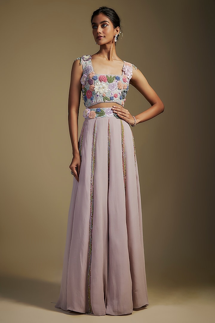 Lilac Georgette Hand Embroidered Wedding Lehenga Set by Payal Singhal at Pernia's Pop Up Shop