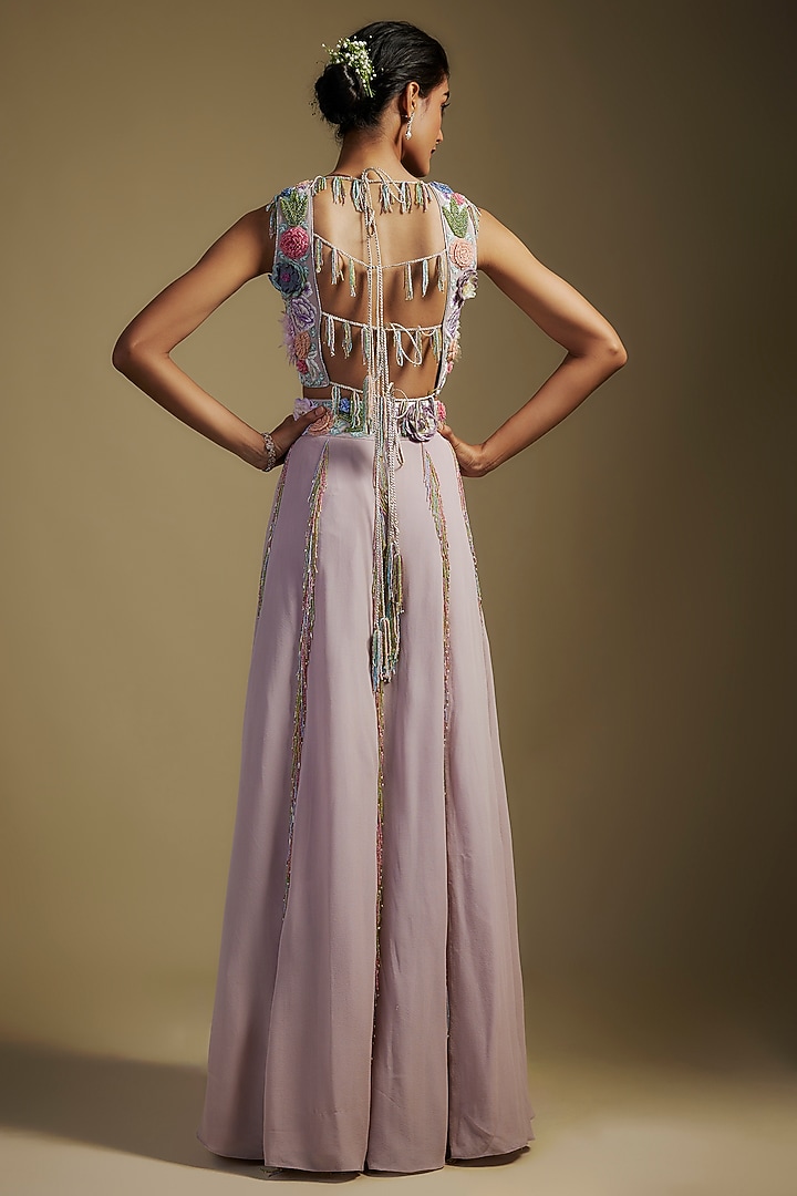 Lilac Georgette Hand Embroidered Wedding Lehenga Set by Payal Singhal at Pernia's Pop Up Shop