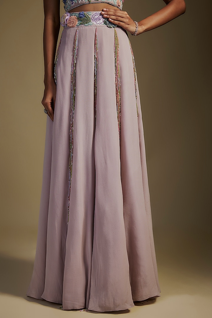 Lilac Georgette Hand Embroidered Wedding Lehenga Set by Payal Singhal at Pernia's Pop Up Shop