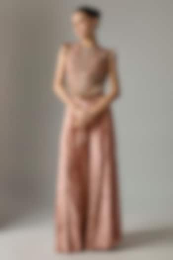 Dull Rose-Colored Velvet Embroidered Wedding Sharara Set by Payal Singhal at Pernia's Pop Up Shop