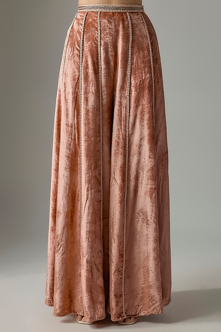 Dull Rose-Colored Velvet Embroidered Wedding Sharara Set by Payal Singhal at Pernia's Pop Up Shop