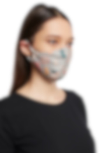 Lavender & Grey Reversible Printed 3 Ply Mask With Pouch by PAYAL SINGHAL ACCESSORIES at Pernia's Pop Up Shop