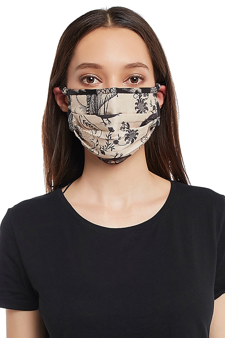 Blush Pink & Black Reversible Printed 3 Ply Mask With Pouch by PAYAL SINGHAL ACCESSORIES
