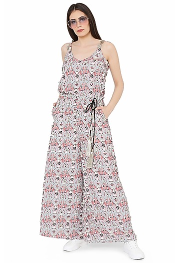 Grey Printed Jumpsuit by Payal Singhal at Pernia's Pop Up Shop