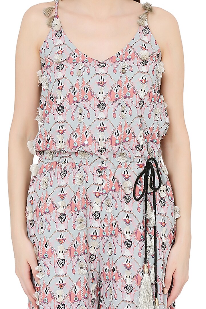 Grey Printed Jumpsuit by Payal Singhal at Pernia's Pop Up Shop