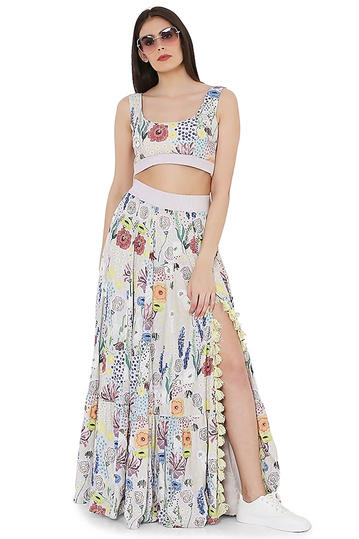 Stone Printed & Embroidered Skirt Set by Payal Singhal at Pernia's Pop Up Shop