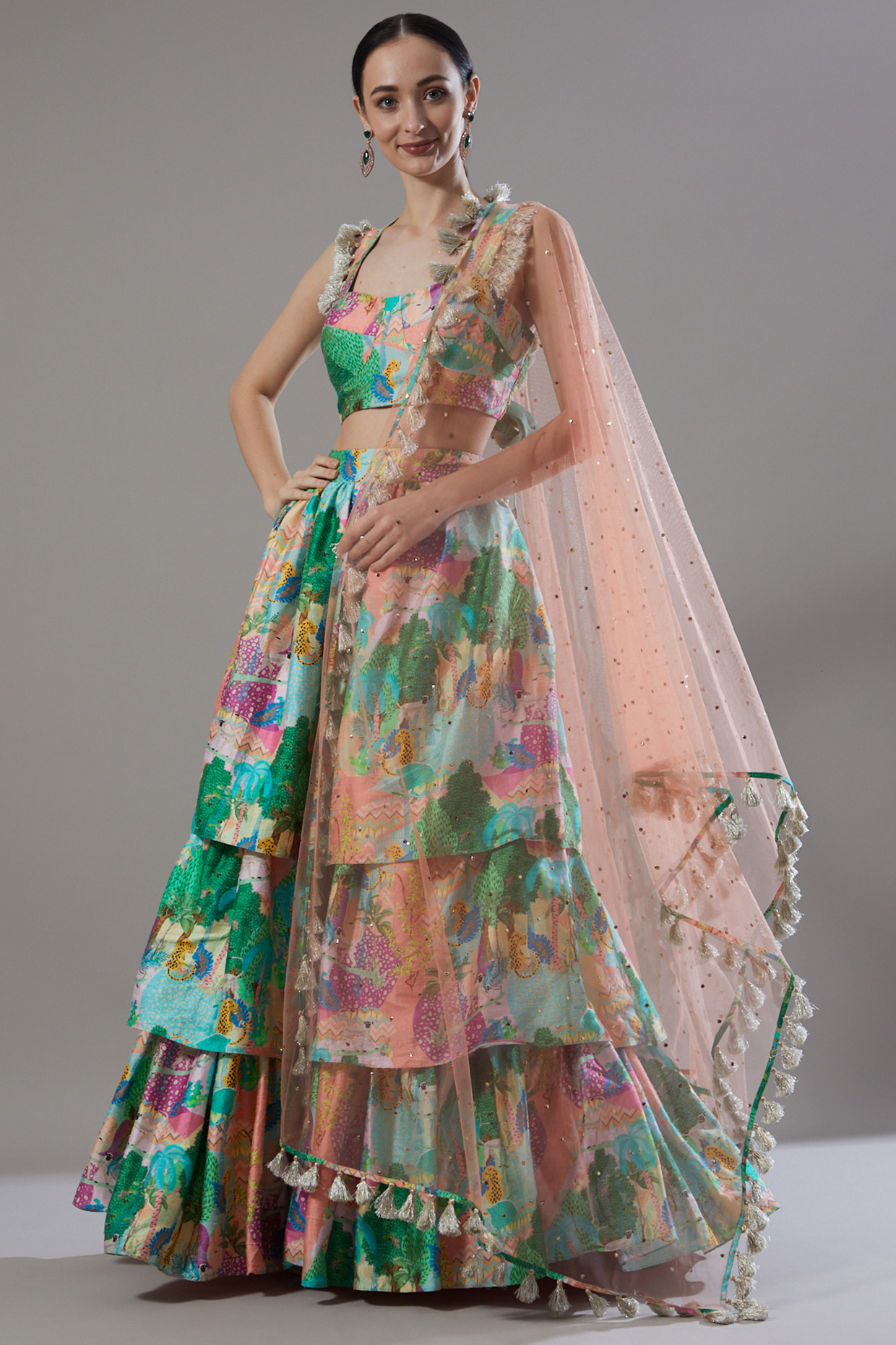 Multi-Coloured Printed Wedding Lehenga Set by Payal Singhal at Pernia's Pop Up Shop