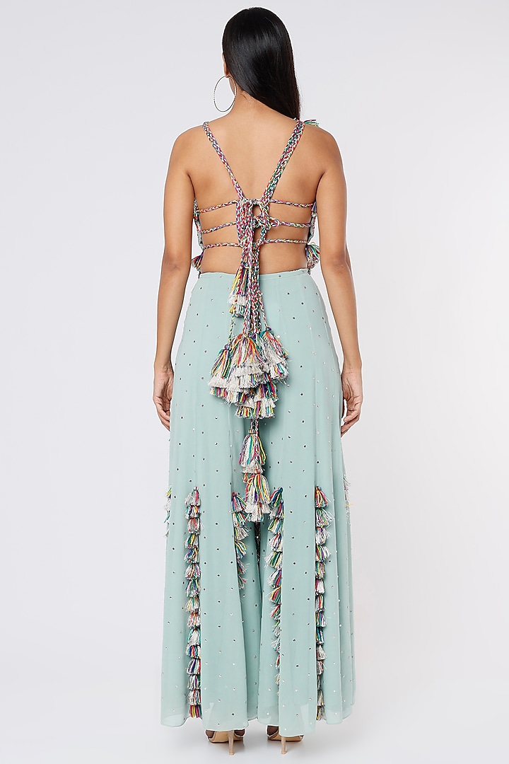 Aqua Blue Georgette Wedding Sharara Set by Payal Singhal at Pernia's Pop Up Shop
