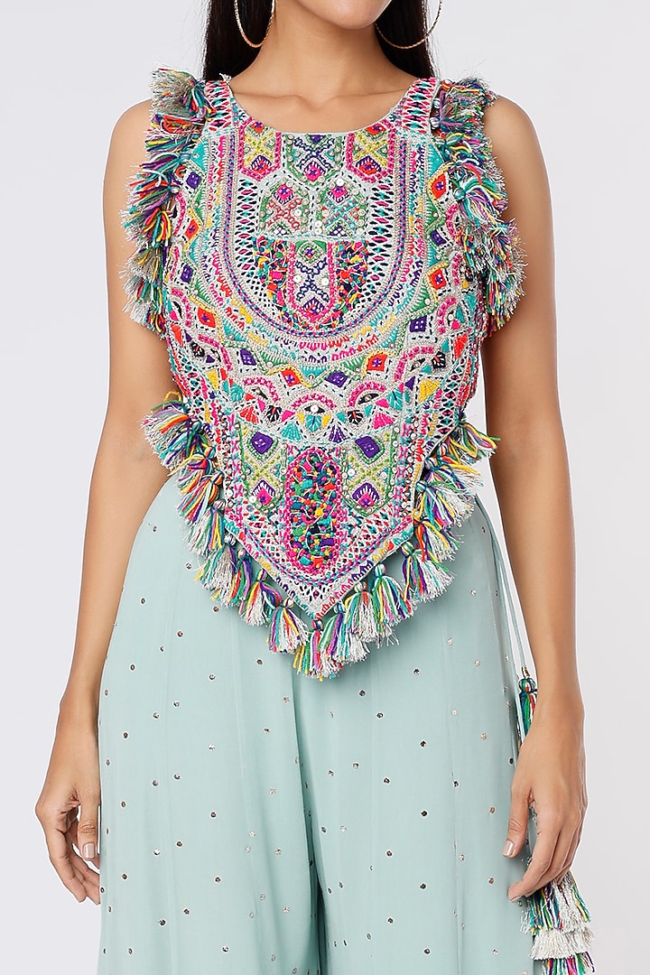 Aqua Blue Georgette Wedding Sharara Set by Payal Singhal at Pernia's Pop Up Shop
