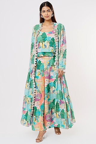 Green Crepe Jacket Set by Payal Singhal