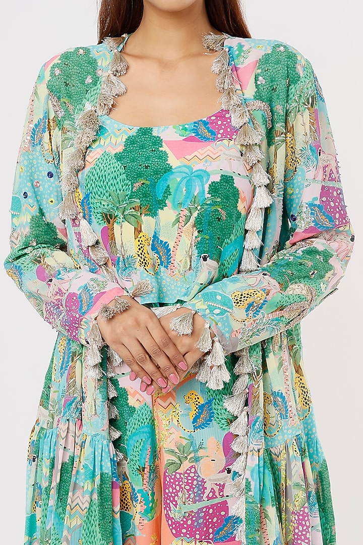 Green Crepe Jacket Set by Payal Singhal at Pernia's Pop Up Shop