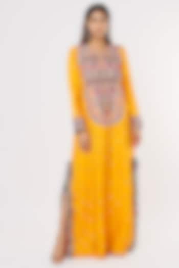 Orange Embroidered Maxi Party Wear Dress by Payal Singhal at Pernia's Pop Up Shop