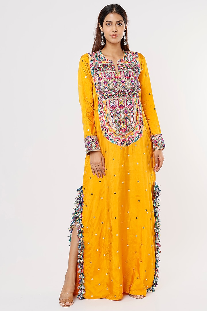 Orange Embroidered Maxi Party Wear Dress by Payal Singhal at Pernia's Pop Up Shop