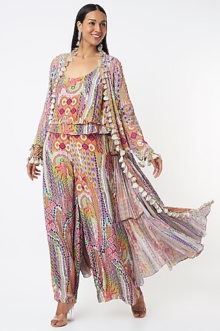 Mauve Printed Jacket Set by Payal Singhal
