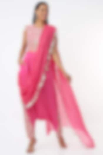Hot Pink Dhoti Saree Set by Payal Singhal