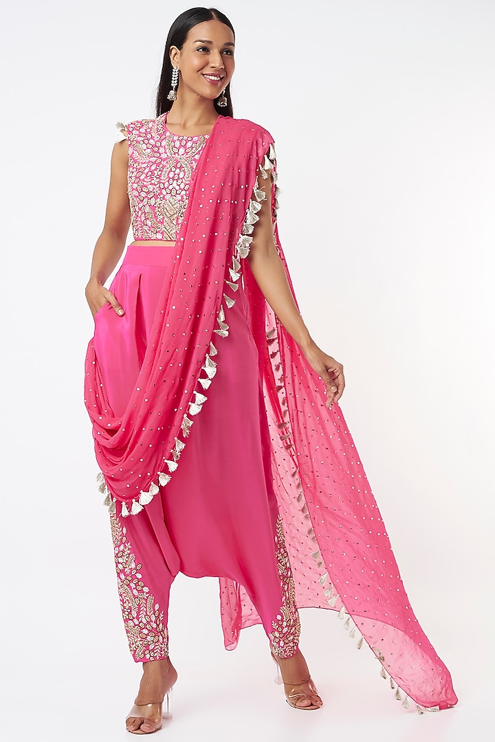 Hot Pink Dhoti Saree Set by Payal Singhal