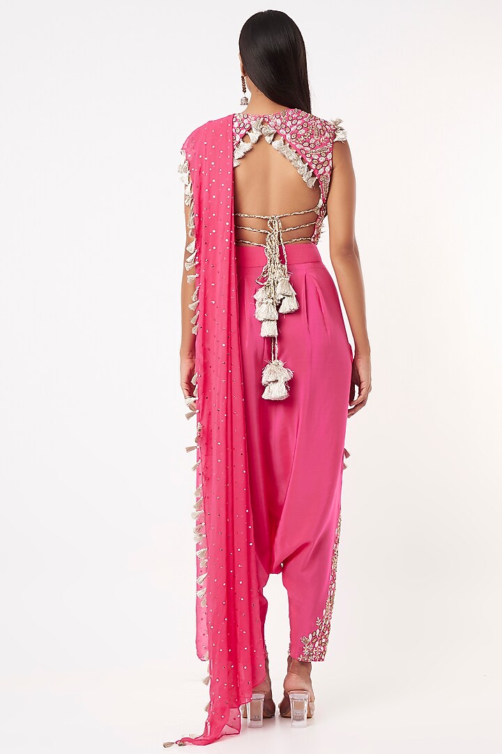 Hot Pink Dhoti Wedding Saree Set by Payal Singhal at Pernia's Pop Up Shop