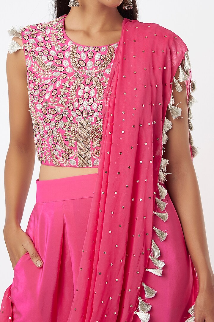 Hot Pink Dhoti Wedding Saree Set by Payal Singhal at Pernia's Pop Up Shop