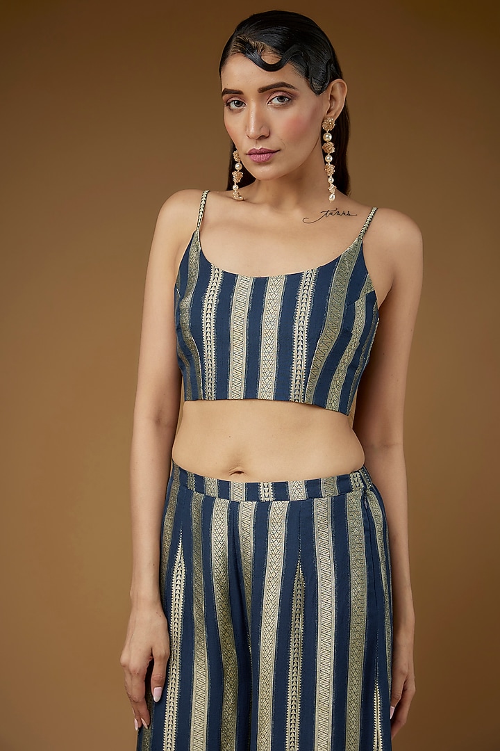 Navy Blue Organza Embroidered Jacket Set by Payal Singhal at Pernia's Pop Up Shop