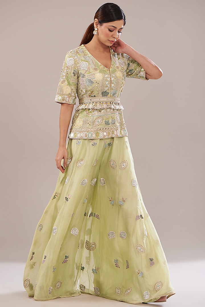 Mint Organza Sharara Set by Payal Singhal at Pernia's Pop Up Shop