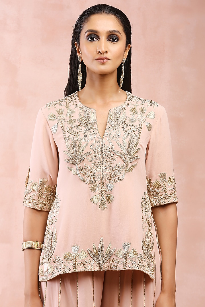 Rose Pink Georgette Bridal Sharara Set by Payal Singhal at Pernia's Pop Up Shop