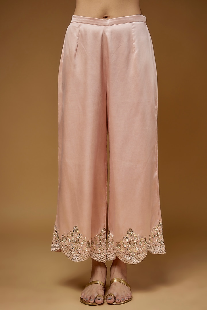 Rose Pink Mushroom Satin Embroidered Kurta Set by Payal Singhal at Pernia's Pop Up Shop