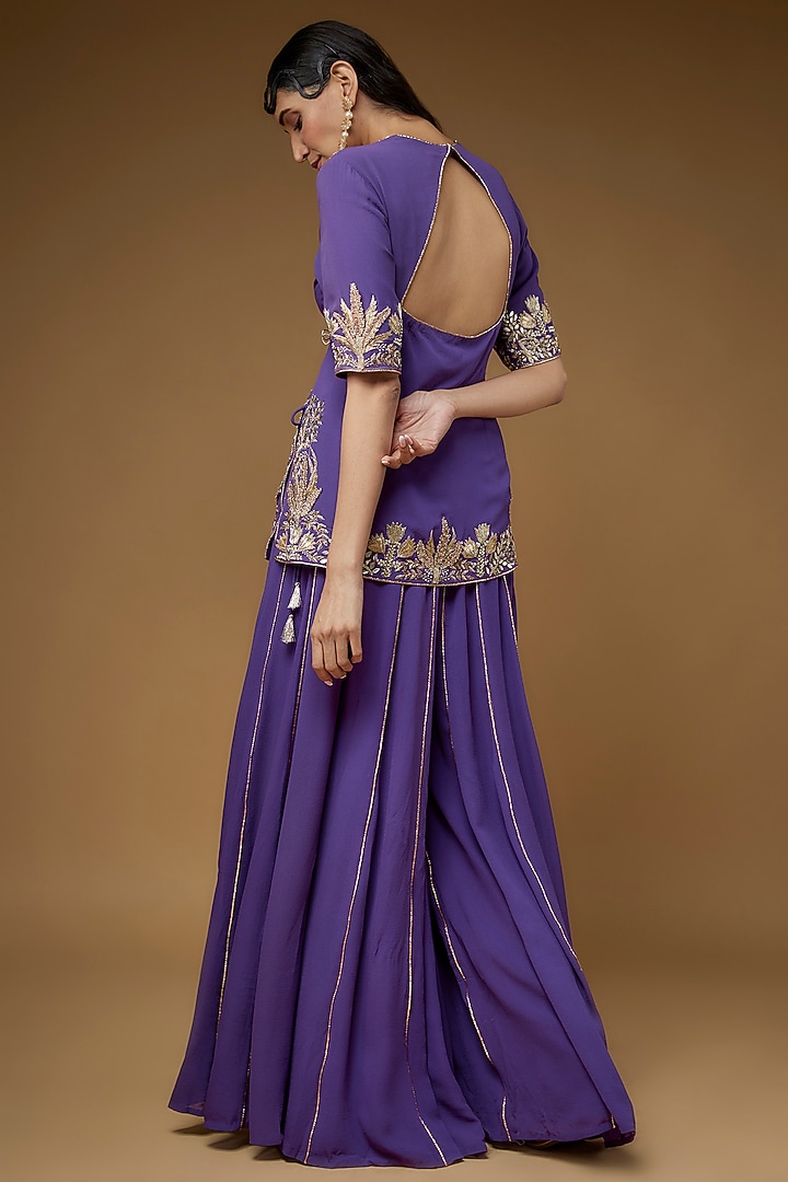 Purple Georgette Embroidered Bridal Sharara Set by Payal Singhal at Pernia's Pop Up Shop