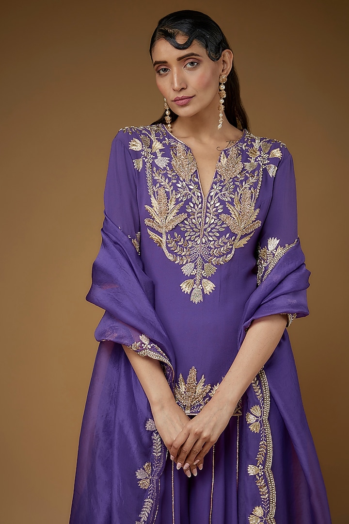 Purple Georgette Embroidered Bridal Sharara Set by Payal Singhal at Pernia's Pop Up Shop