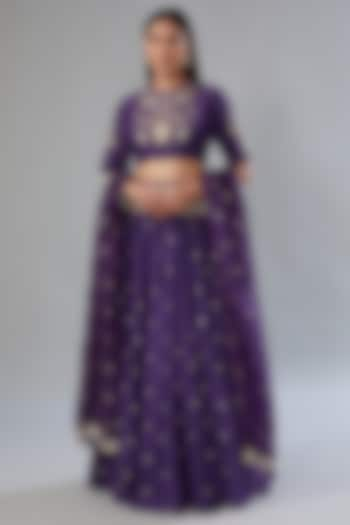 Purple Dupion Silk Embroidered Wedding Lehenga Set by Payal Singhal at Pernia's Pop Up Shop