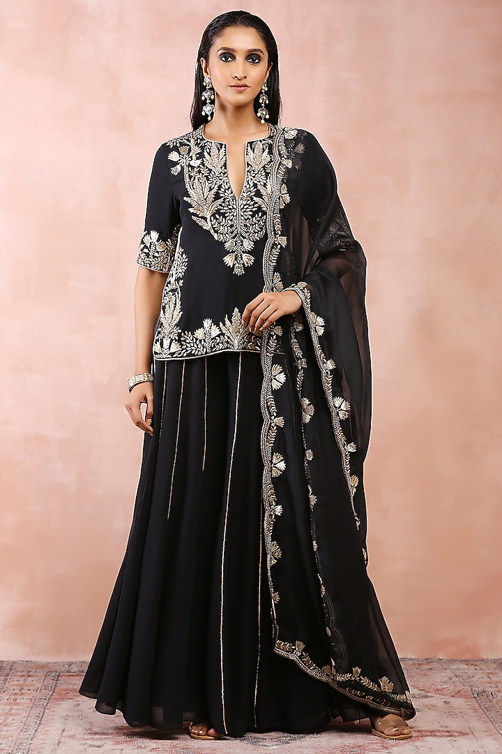 Black Georgette Bridal Sharara Set by Payal Singhal at Pernia's Pop Up Shop