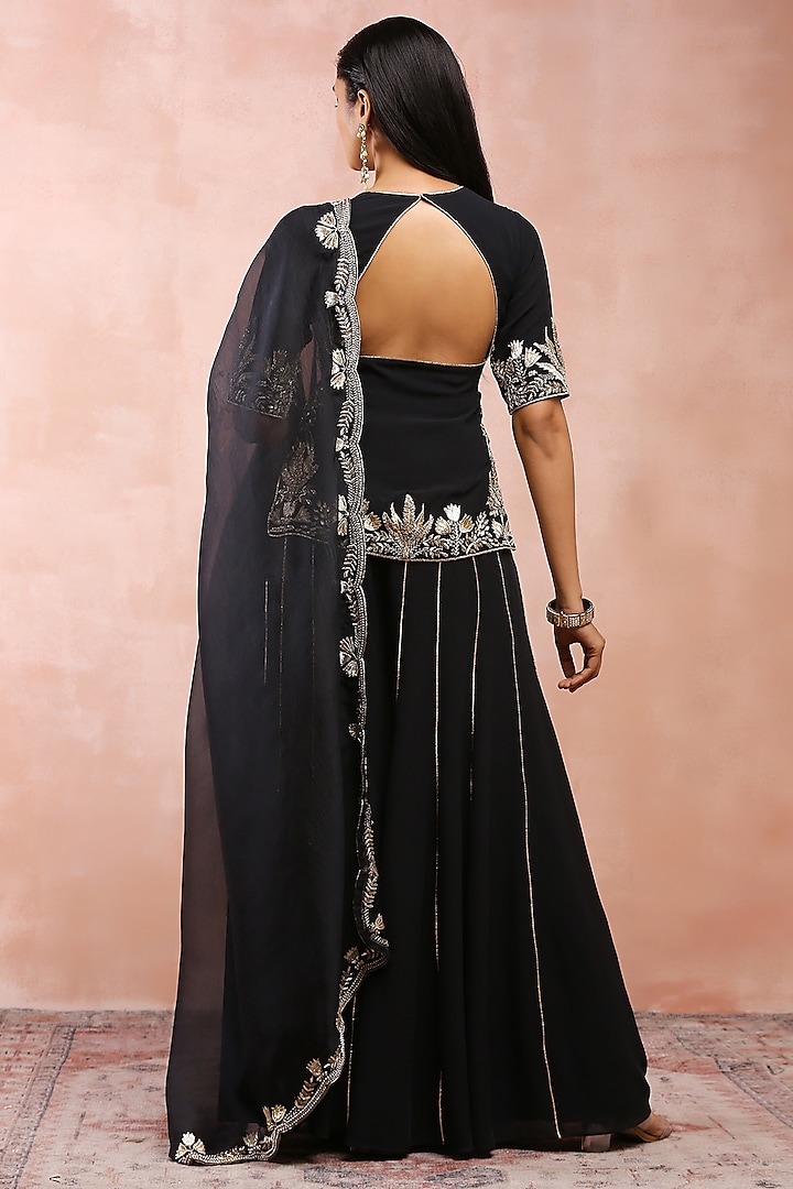 Black Georgette Bridal Sharara Set by Payal Singhal at Pernia's Pop Up Shop