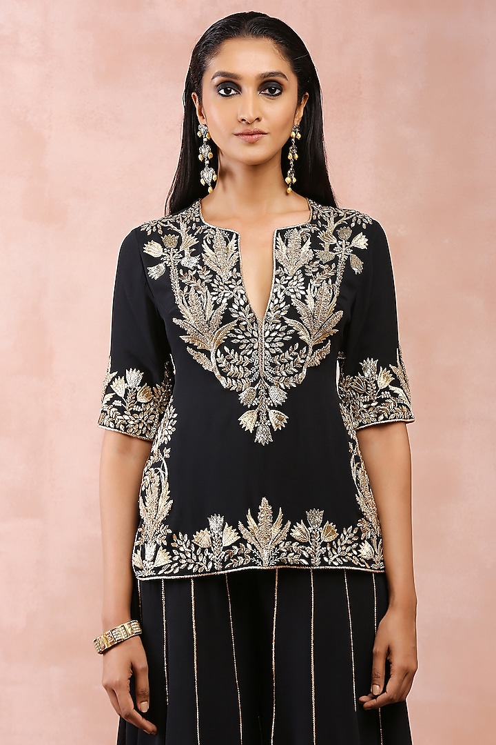 Black Georgette Bridal Sharara Set by Payal Singhal at Pernia's Pop Up Shop