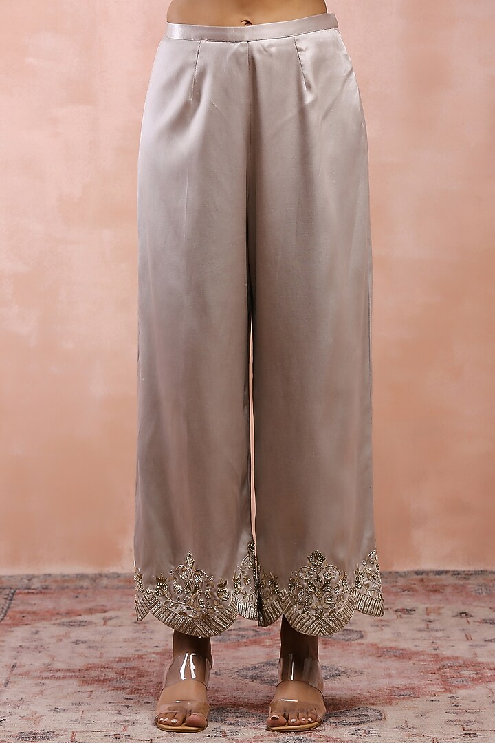 Grey Satin Embroidered Kurta Set by Payal Singhal at Pernia's Pop Up Shop