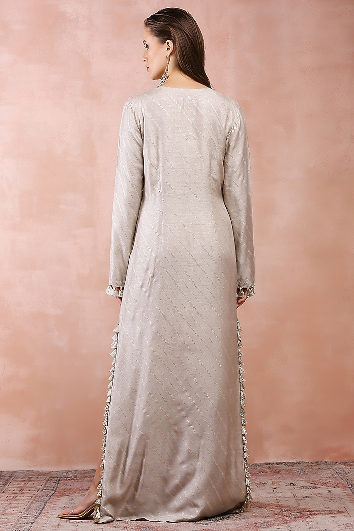 Grey Dola Silk Embroidered Kaftan by Payal Singhal at Pernia's Pop Up Shop