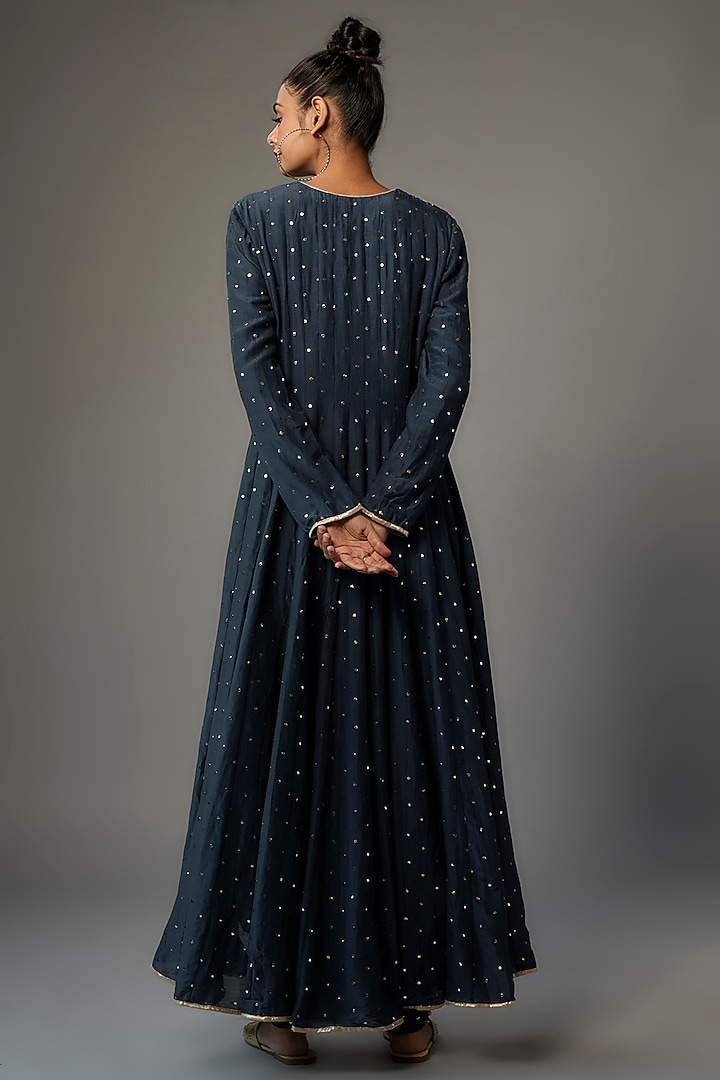 Navy Mukaish Silk Mul Embroidered Wedding Anarkali Set by Payal Singhal at Pernia's Pop Up Shop