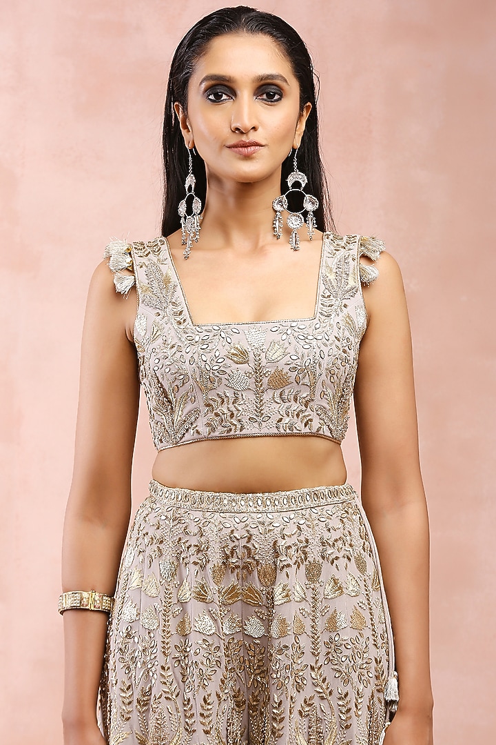 Grey Georgette Embroidered Bridal Sharara Set by Payal Singhal at Pernia's Pop Up Shop