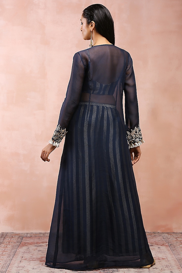 Navy Georgette Embroidered Jacket Set by Payal Singhal at Pernia's Pop Up Shop