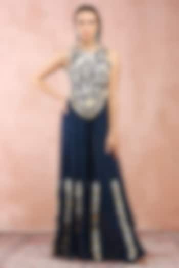 Teal Blue Georgette Wedding Sharara Set by Payal Singhal at Pernia's Pop Up Shop