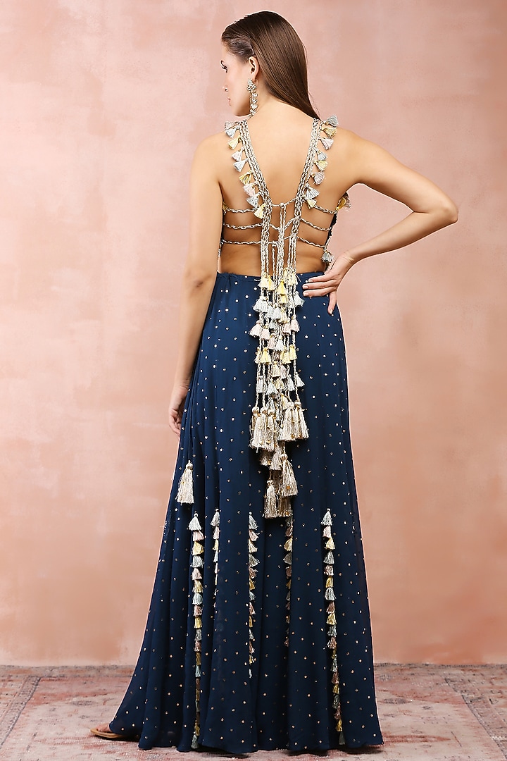 Teal Blue Georgette Wedding Sharara Set by Payal Singhal at Pernia's Pop Up Shop