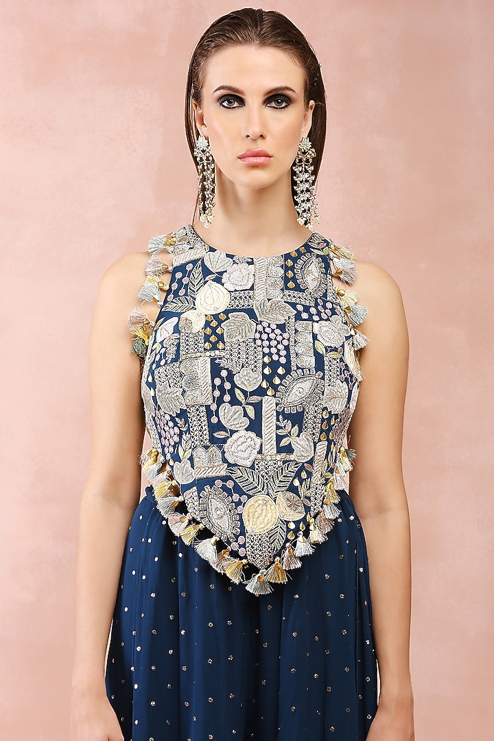 Teal Blue Georgette Wedding Sharara Set by Payal Singhal at Pernia's Pop Up Shop
