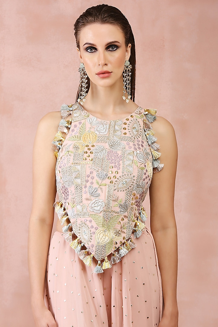 Rose Pink Georgette Wedding Sharara Set by Payal Singhal at Pernia's Pop Up Shop