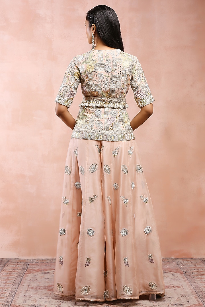 Rose Pink Organza Embroidered Bridal Sharara Set by Payal Singhal at Pernia's Pop Up Shop