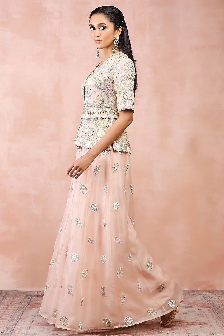 Rose Pink Organza Embroidered Bridal Sharara Set by Payal Singhal at Pernia's Pop Up Shop