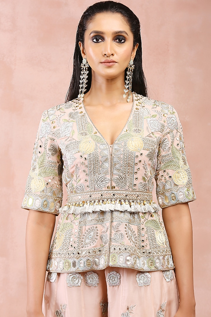 Rose Pink Organza Embroidered Bridal Sharara Set by Payal Singhal at Pernia's Pop Up Shop