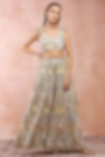 Off-White Georgette Embroidered Bridal Sharara Set by Payal Singhal at Pernia's Pop Up Shop