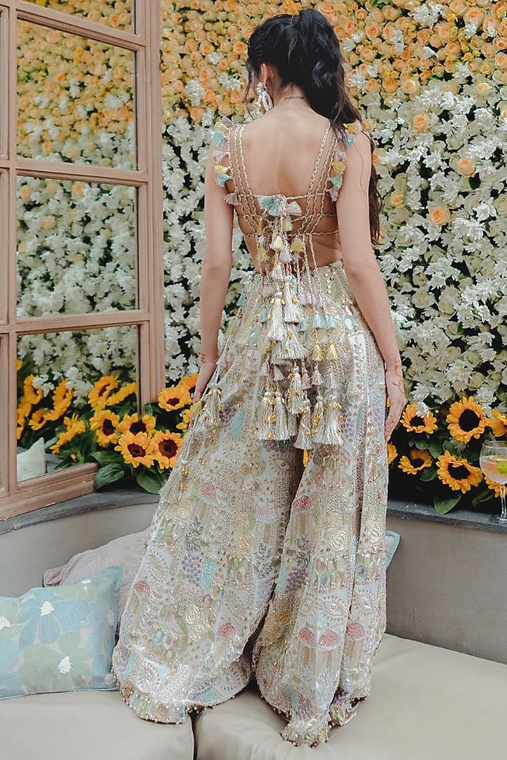 Off-White Georgette Embroidered Bridal Sharara Set by Payal Singhal at Pernia's Pop Up Shop